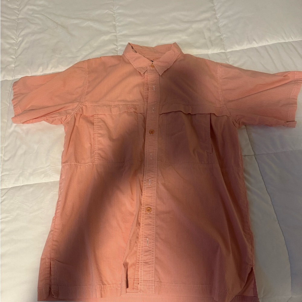 Casual Salmon Button Down Shirt with Short Sleeves